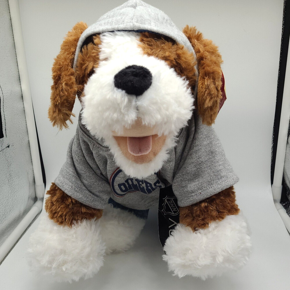 Build-A-Bear Dog Edmonton Oilers NHL Jersey Jeans NWT Barks Wags Tail Works